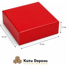 Kutu Deposu 12X12X3 cm Tam Kapaklı, Selefonlu ve Süngerli Takı Kutusu - Kırmızı (Demonte) (50 Adet)