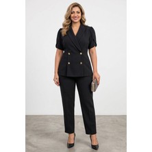 Zishan Fashion Kadın Büyük Beden Likralı Viskon Abiye Takım Kruvaze Ceket Pantolon 2'li Set 034