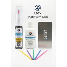 COLORGUARD Volkswagen LD7X Platinyum Grisi İğneli ve Fırçalı 2 si 1 Arada Rötuş Boyası Yüzey Temizleme Solüsyonu Profesyonel ve Çapaksız Rötuş Çeliği 5'li Uygulama Çubuğu Seti