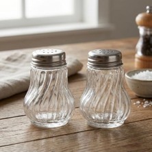 Yakestore 2'li Tombul Cam Tuzluk Biberlik Seti - Paslanmaz Çelik Kapaklı Yuvarlak Şeffaf Baharatlık Takımı (Tuz ve Karabiberlik)