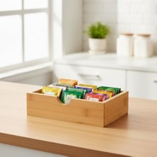 Yakestore Doğal Bambu Peçetelik ve Çok Amaçlı Organizer Kutu - 18.5X12.5X5 cm Masaüstü ve Banyo Düzenleyici Ahşap Stand