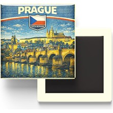 Yakestore Çekya Prag Şehri Temalı Vintage Buzdolap Magneti – 9x9 cm