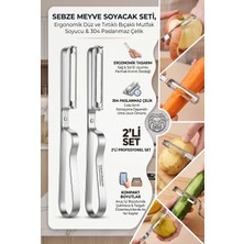 Transformacion 2'li Profesyonel Sebze Meyve Soyacak Seti, Ergonomik Düz ve Tırtıklı Bıçaklı Mutfak Soyucu 304 Paslanmaz Çelik 722013