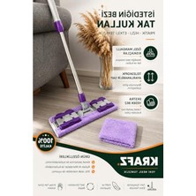 MarkEntegra Teleskopik Saplı Mop, Fayans ve Cam Temizliği Için, Yedek Bez Hediyeli