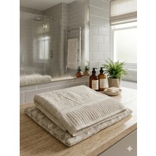 Erca Home Tekstil Ürünleri %100 Pamuklu Kalın Çizgili Çok Şık ve Yumuşak Banyo Havlusu / Bej