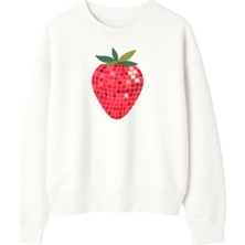 Yuniee Baskılı Unisex Oversize/geniş Kalıp Bisiklet Yaka Pamuklu Sweatshirt Glowberry - Ekru
