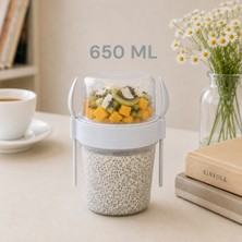 650 ml Çift Katlı Yoğurt ve Müsli Kabı Kaşıklı Çatallı Granola Salata Taşıma Kabı Sariva Home