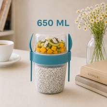 650 ml Çift Hazneli Yoğurt Granola ve Salata Kabı Kaşık Çatal Setli Taşınabilir Öğün Kabı Sariva Home