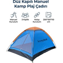 Kamptek Kamp Teknolojisi Kamptek 3 Kişilik Manuel Kamp ve Plaj Çadırı - Sinekli̇kli̇, Su Geçirmez Tabanlı, Rüzgara Dayanıklı Çadır (200X150X110 Cm)