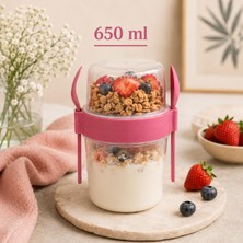 650 ml Bölmeli Yoğurt Granola Müsli ve Salata Kabı Kaşık Çatallı Taşınabilir Beslenme Kabı Sariva Home