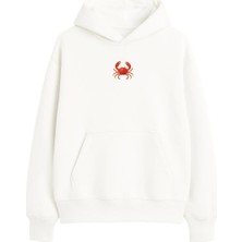 Yuniee Baskılı Unisex Oversize/geniş Kalıp Kapüşonlu Kalın Içi Polarlı/şardonlu Sweatshirt Crabby - Ekru