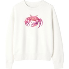 Yuniee Baskılı Unisex Oversize/geniş Kalıp Bisiklet Yaka Pamuklu Sweatshirt Pink Snap - Ekru