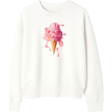 Yuniee Baskılı Unisex Oversize/geniş Kalıp Bisiklet Yaka Pamuklu Sweatshirt Drippy Pink - Ekru