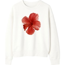 Yuniee Baskılı Unisex Oversize/geniş Kalıp Bisiklet Yaka Pamuklu Sweatshirt Blush Bloom - Ekru