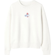 Yuniee Unisex Oversize/geniş Kalıp Bisiklet Yaka Pamuklu Sweatshirt Sip, Left - Ekru