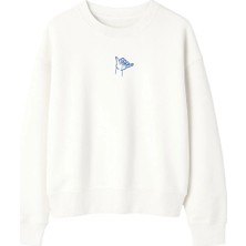 Yuniee Unisex Oversize/geniş Kalıp Bisiklet Yaka Pamuklu Sweatshirt Chilling Hand - Ekru