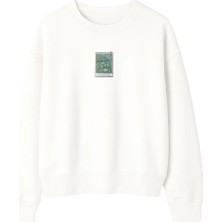 Yuniee Unisex Oversize Bisiklet Yaka Pamuklu Ekru Sweatshirt 3 Iplik Şardonsuz Blossoms In Blue