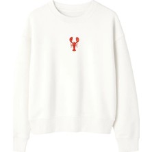 Yuniee Baskılı Unisex Oversize/geniş Kalıp Bisiklet Yaka Pamuklu Sweatshirt Pinch Me - Ekru