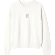 Yuniee Unisex Oversize/geniş Kalıp Bisiklet Yaka Pamuklu Sweatshirt Shake & Sip - Ekru