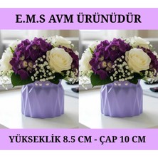 E.M.S 2 Adet Pastel Mor Renk Büzgülü Saksı Sukulent Menekşe Saksısı Dekoratif Saksı 8,5 x 10 Cm.