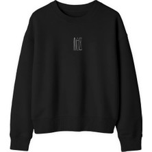 Yuniee Unisex Oversize/geniş Kalıp Bisiklet Yaka Pamuklu Sweatshirt Shake & Sip - Siyah