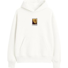 Yuniee Unisex Oversize Kapüşonlu Ekru Sweatshirt Pamuklu 3 Iplik Şardonlu Hoodie That Mysterious Smile