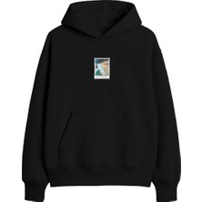 Yuniee Unisex Oversize Kapüşonlu Siyah Sweatshirt Pamuklu 3 Iplik Şardonlu Hoodie Fractured Silence