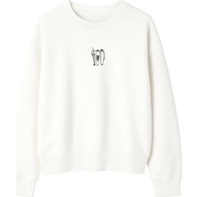 Yuniee Unisex Oversize/geniş Kalıp Bisiklet Yaka Pamuklu Sweatshirt Not Before Coffee - Ekru