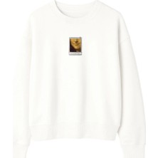 Yuniee Unisex Oversize Bisiklet Yaka Pamuklu Ekru Sweatshirt 3 Iplik Şardonsuz That Mysterious Smile