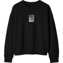 Yuniee Unisex Oversize Bisiklet Yaka Pamuklu Siyah Sweatshirt 3 Iplik Şardonsuz Whispers Of Spring