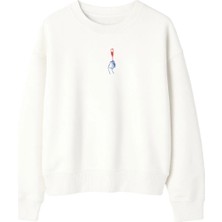 Yuniee Unisex Oversize/geniş Kalıp Bisiklet Yaka Pamuklu Sweatshirt Catch The Prosecco - Ekru