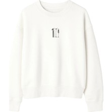 Yuniee Unisex Oversize/geniş Kalıp Bisiklet Yaka Pamuklu Sweatshirt Cheers Trio - Ekru