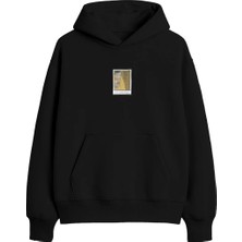 Yuniee Unisex Oversize Kapüşonlu Siyah Sweatshirt Pamuklu 3 Iplik Şardonlu Hoodie Golden Love Whisper