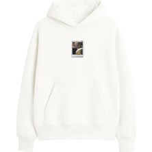 Yuniee Unisex Oversize Kapüşonlu Ekru Sweatshirt Pamuklu 3 Iplik Şardonlu Hoodie Between Silence & Smile