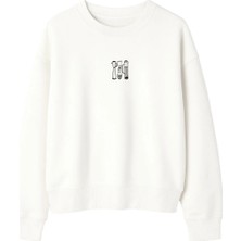 Yuniee Unisex Oversize/geniş Kalıp Bisiklet Yaka Pamuklu Sweatshirt Drip Trip - Ekru