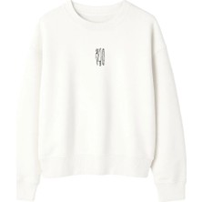 Yuniee Unisex Oversize/geniş Kalıp Bisiklet Yaka Pamuklu Sweatshirt Slice It Up - Ekru
