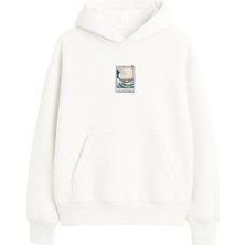 Yuniee Unisex Oversize Kapüşonlu Ekru Sweatshirt Pamuklu 3 Iplik Şardonlu Hoodie Waves Of Eternity