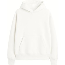 Yuniee Unisex Oversize Kapüşonlu Ekru Sweatshirt Pamuklu 3 Iplik Şardonlu Kalın Hoodie