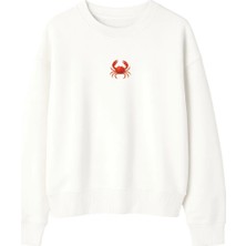 Yuniee Baskılı Unisex Oversize/geniş Kalıp Bisiklet Yaka Pamuklu Sweatshirt Crabby - Ekru