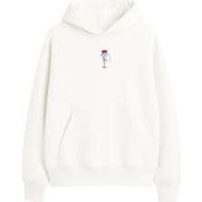 Yuniee Unisex Oversize/geniş Kalıp Kapüşonlu Kalın Içi Polarlı/şardonlu Sweatshirt Cheers To Me - Ekru