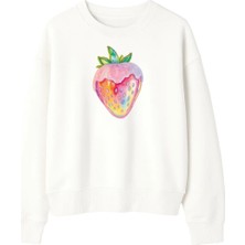 Yuniee Baskılı Unisex Oversize/geniş Kalıp Bisiklet Yaka Pamuklu Sweatshirt Glaze Glow - Ekru