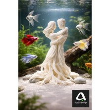 Açelya3d Romantik Çift Akvaryum Dekoru Aşk Sevgi 3D Baskı Sanatsal Biblo Balık Tankı Süs Obje Tasarım Beyaz 10CM