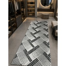 Sarar Antiq Halı Keçeli Siyah Gri Modern Kaymaz Taban Salon Hol, Koridor Mutfak Yıkanabilir Jel Kesme Yolluk