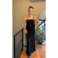 Ali Butik Siyah Dantel Detaylı Askılı Elbise