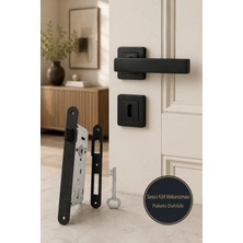 Bsm Akbaş Grup Mat Siyah Kare Rozetli Kilitli Iç Oda Kapı Kolu | Kilit Mekanizması Dahil | Modern Tasarım | Dayanıklı Alüminyum  Gövde 40 MM-23MM