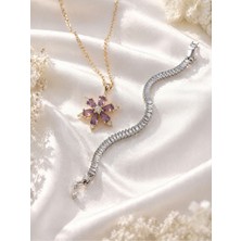 Seyn Accessory Kadın Çelik Kararmaz Gold Mavi Taşlı Lotus Kolye Su Yolu Bileklik Takı Seti