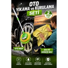 Visluna Araba Yıkama ve Kurulama Seti, Uzatmalı Oto Mop - 50X70 Süper Emici Güderi Kurulama Bezi, Araç Temizlik Seti