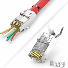 Mn6 MN119XF Cat7 Ftp Sftp Ez RJ45 Konnektör 3 Adet, Metal Gövdeli 8P8C Açık Uçlu Kalın Kablo Uyumlu Altın Kaplama Ethernet Ucu
