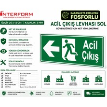 İnterform Fosforlu Acil Çıkış Sol Levhası 12 x 25 cm