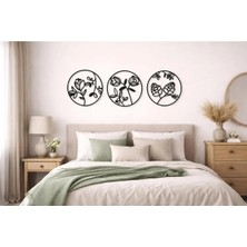 Arlia Design 3 Parçalı Daire Şeklinde Modern Çiçek Bahçesi Ahşap Tablo Seti / Duvar Dekor / Siyah 3 mm Mdf
